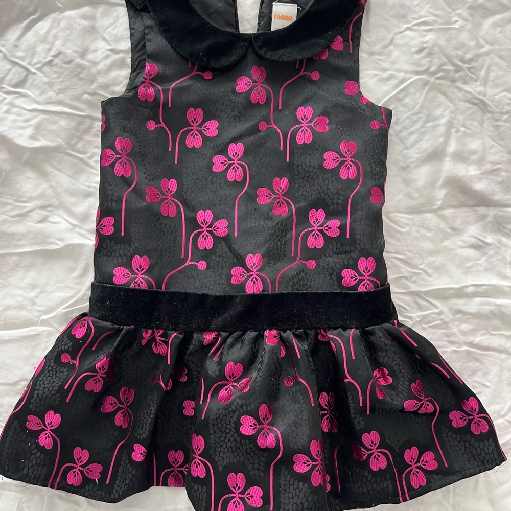 Girls Black Dress with Pink Floral Pattern